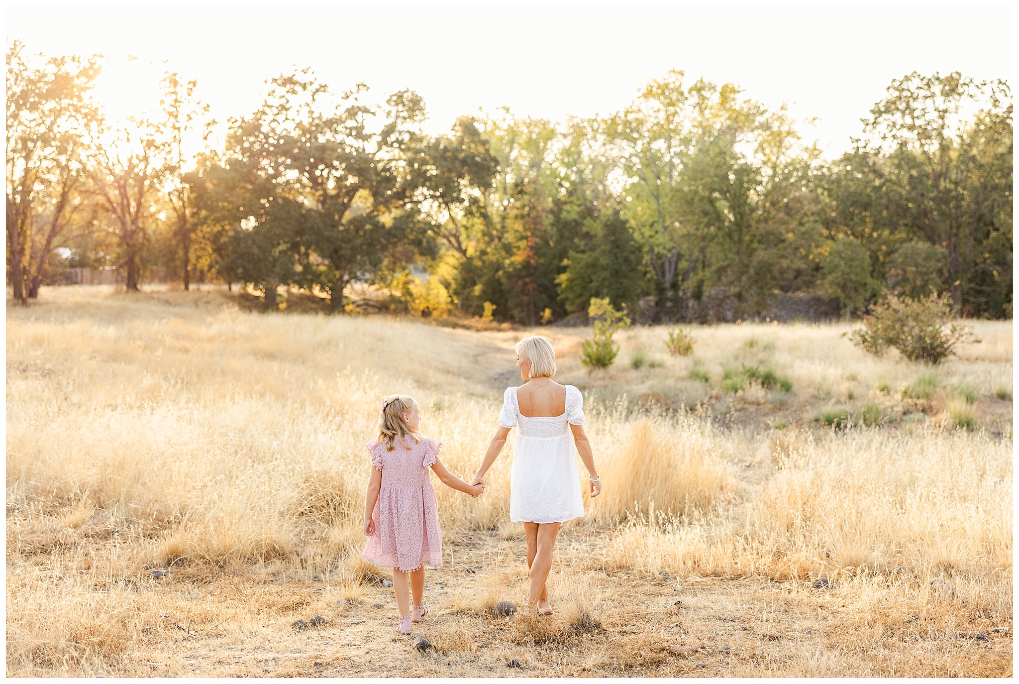 Mother Daughter Family Session Grass Field Chico CA Pink White Pastels Fall September,