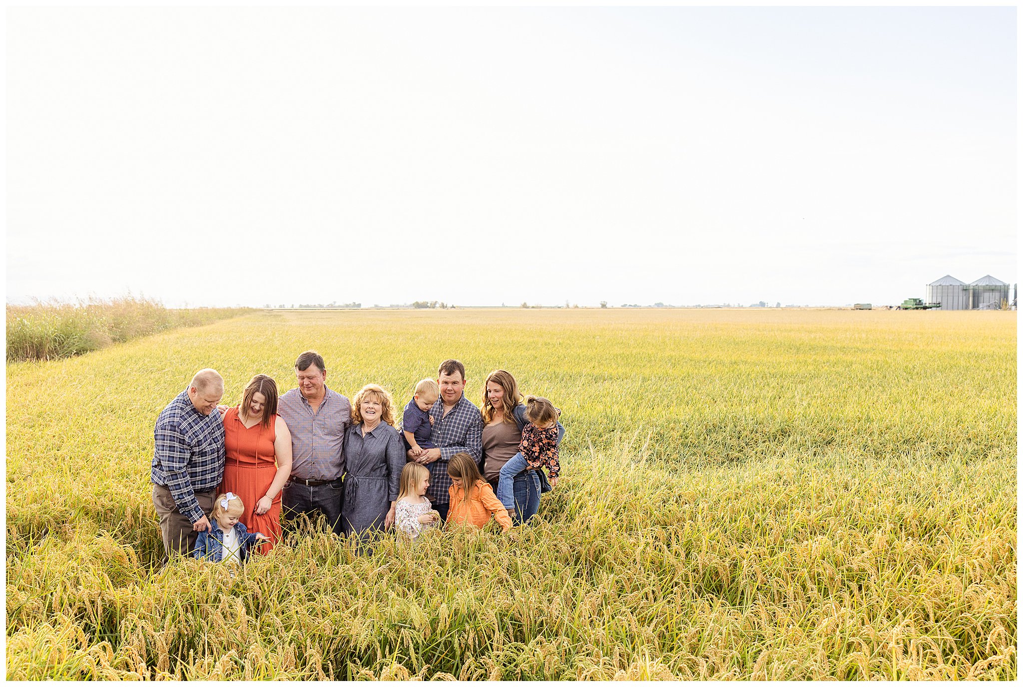Rice Fields Family Session Large Family Extended Glenn County Fall September Cousins Orange,