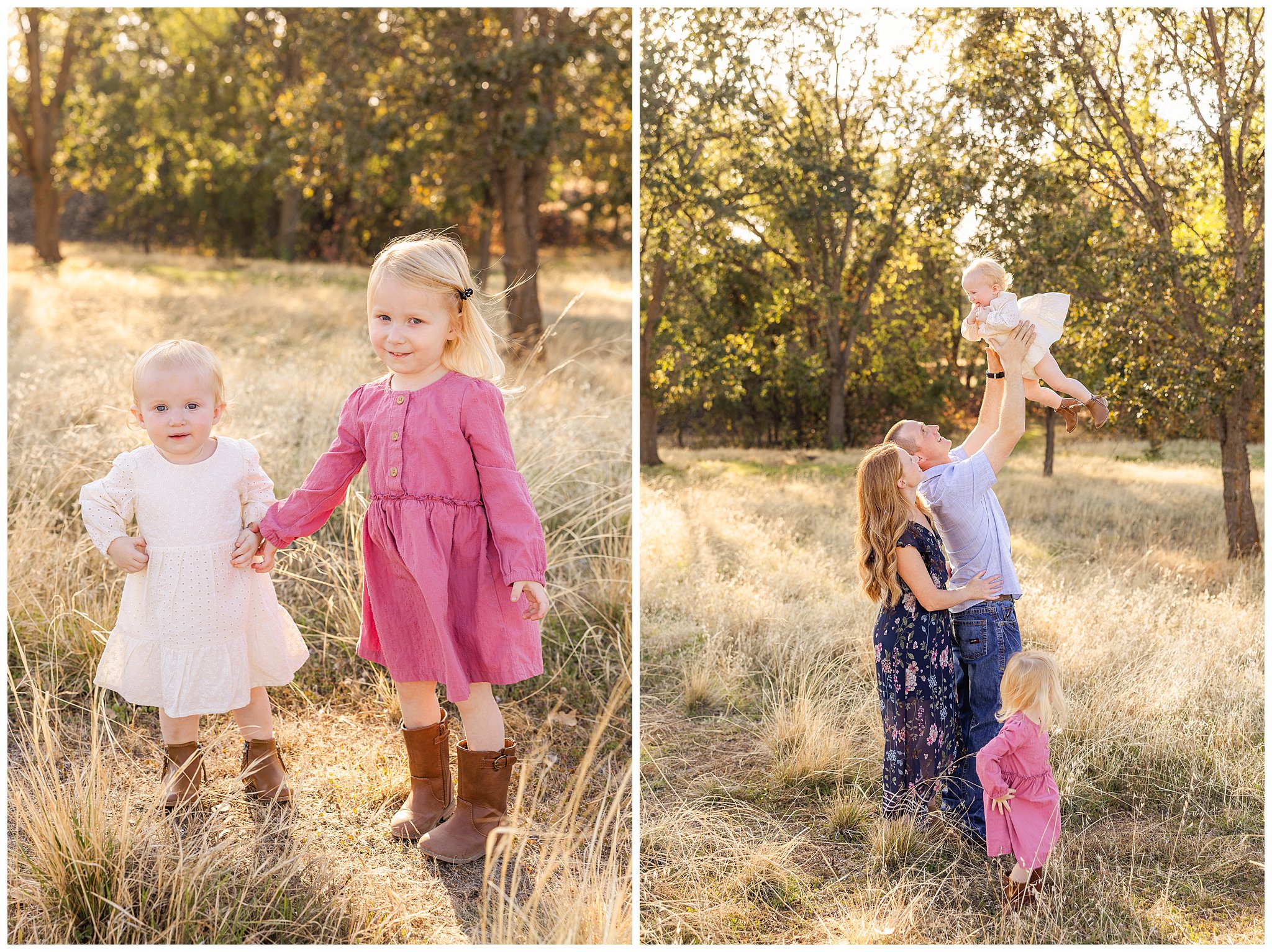 Grass Field Family Session Chico CA Pink Blue Sisters September Fall,