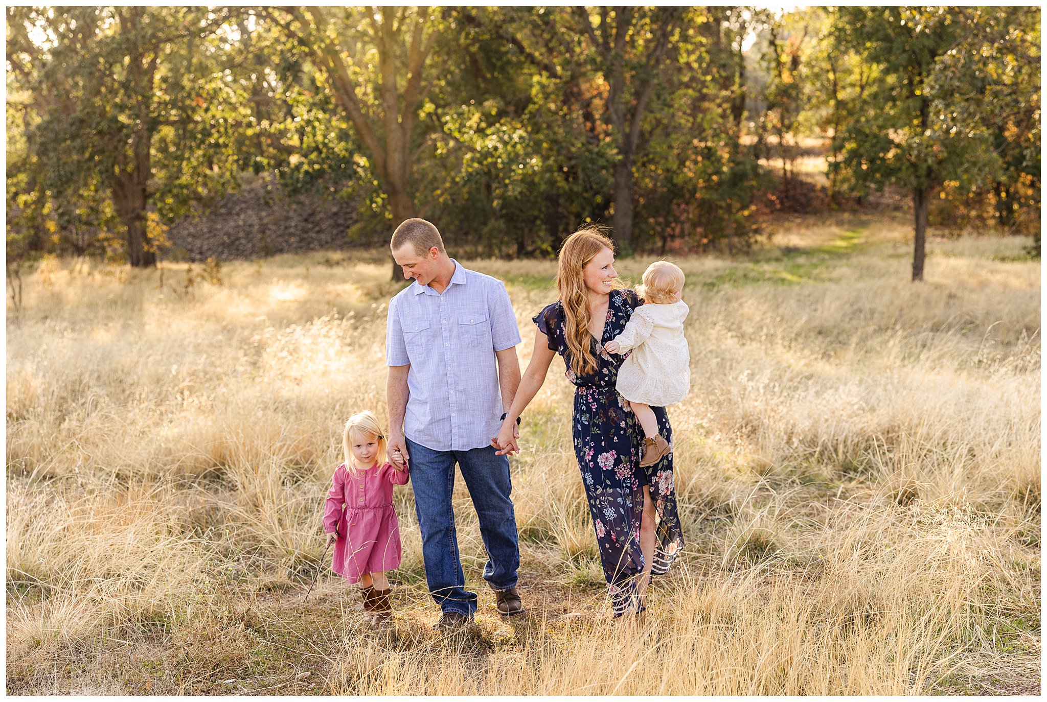 Grass Field Family Session Chico CA Pink Blue Sisters September Fall,