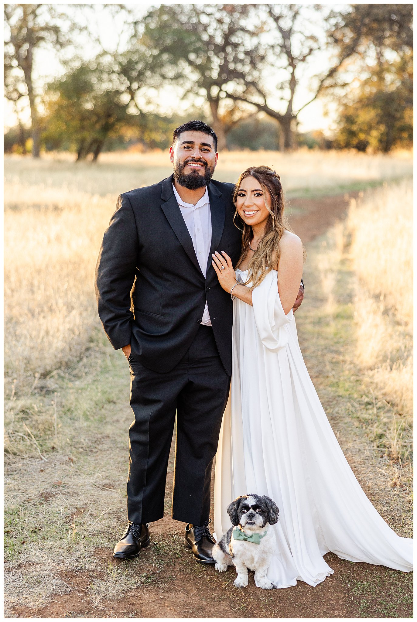Chico Fall Engagement Session in Upper Bidwell Park with Maltese Dog | Maira + Eddie
