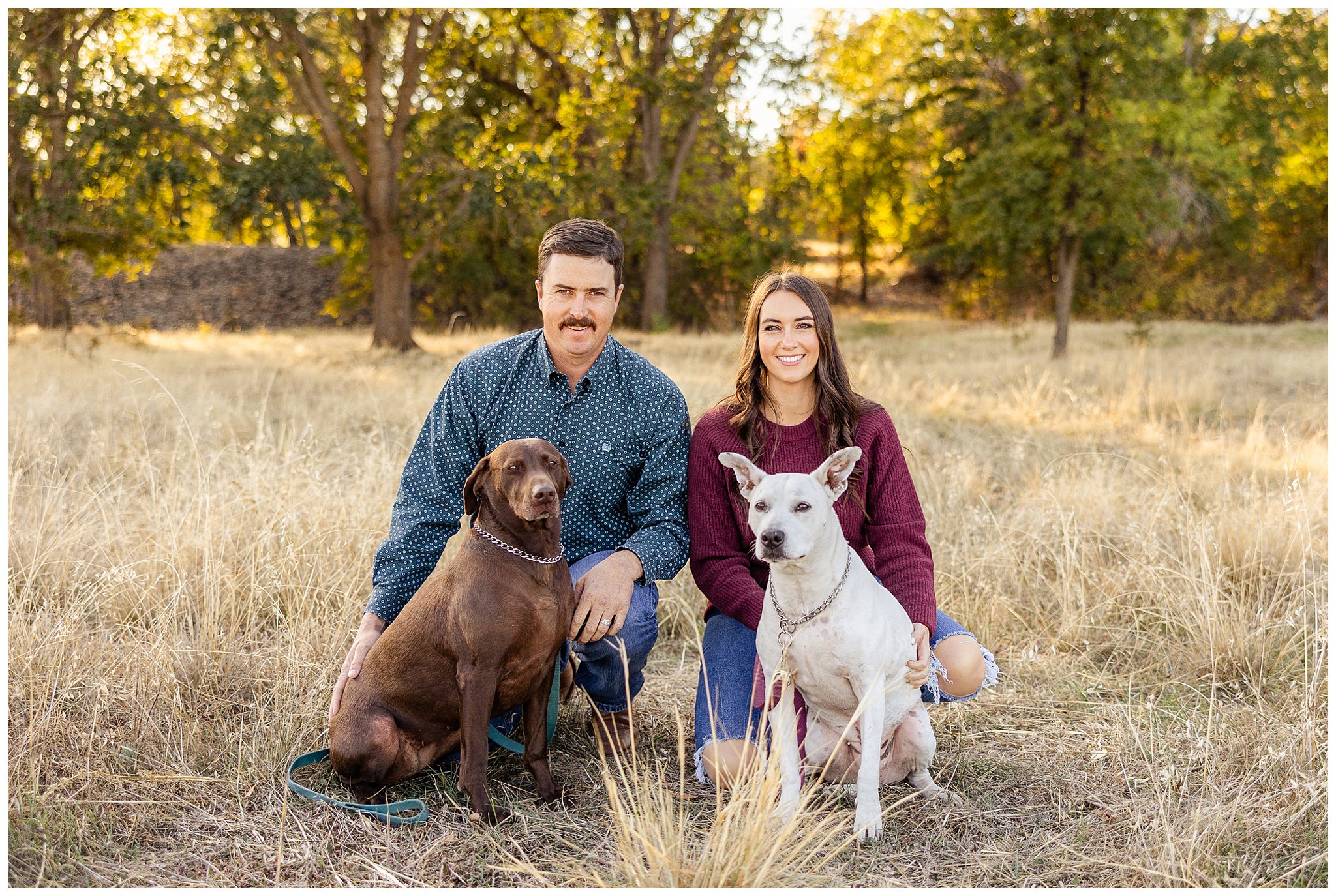 Grass Field Family Session Couple Chico CA Fall October Dogs Labrador,