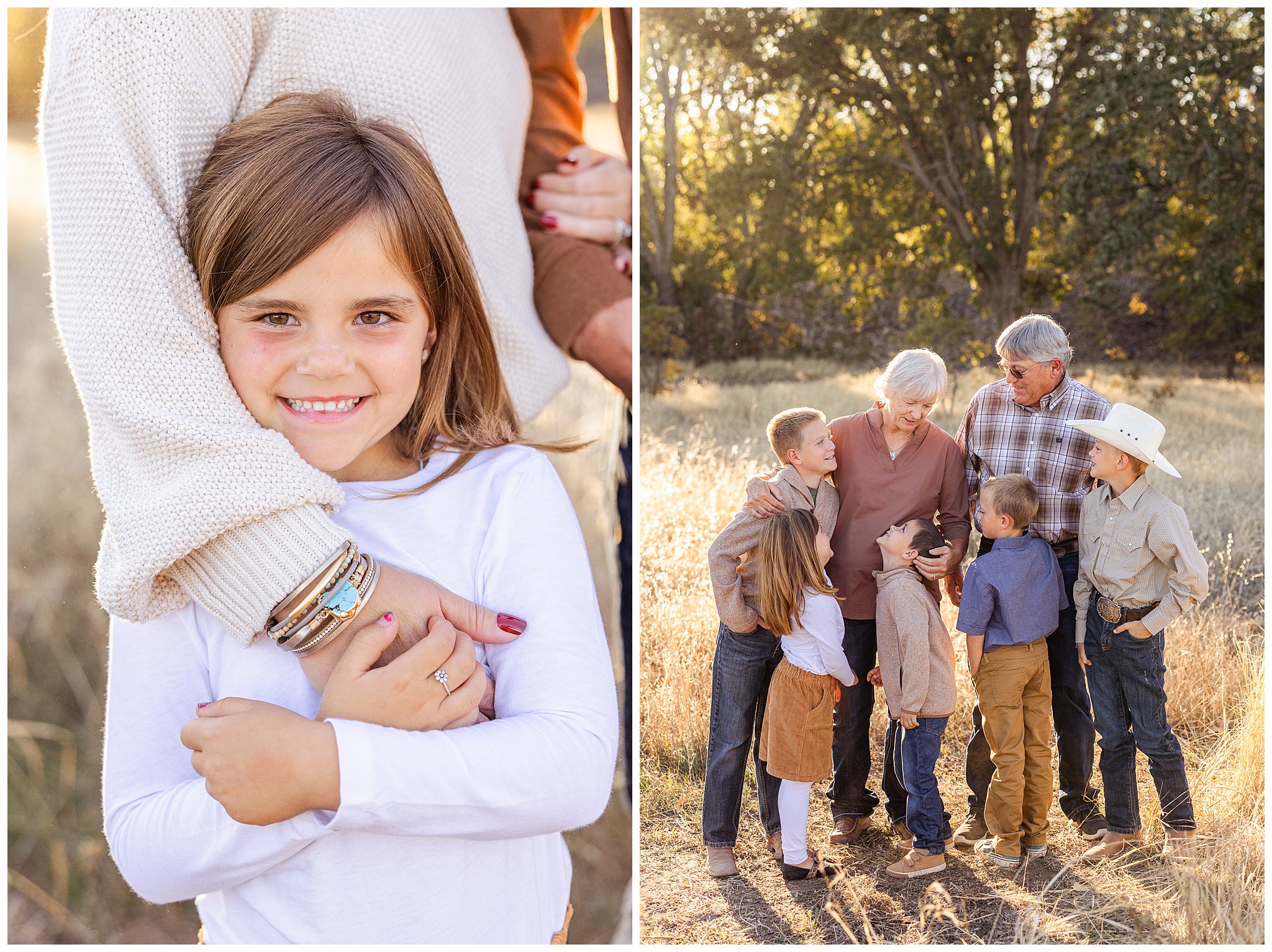 Grass Field Family Session Extended Family Chico CA Fall October Neutrals Brown,