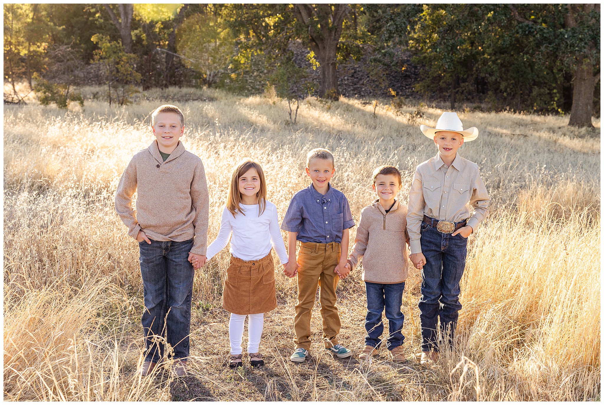 Grass Field Family Session Extended Family Chico CA Fall October Neutrals Brown,
