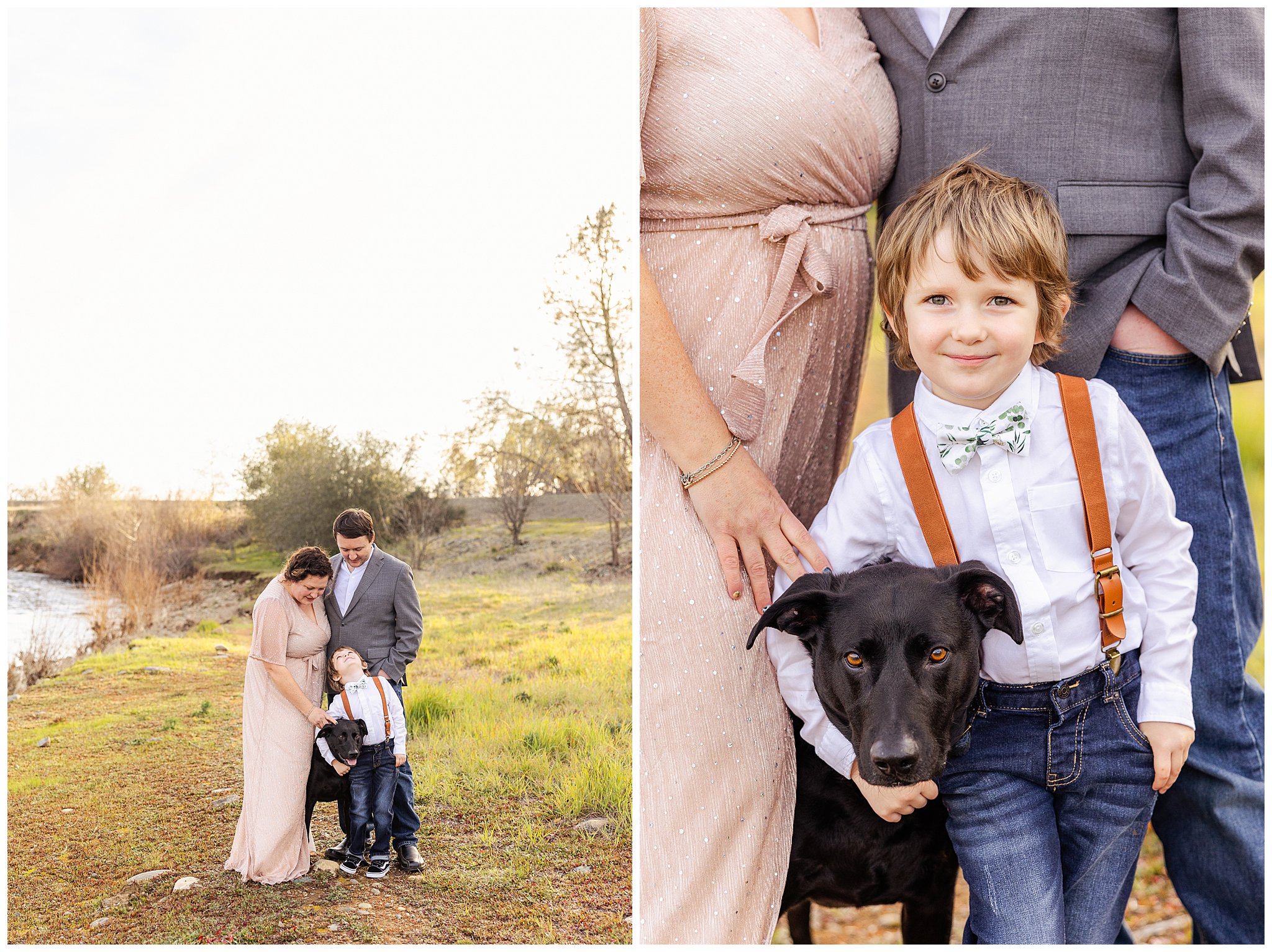 Creekside Anniversary Family Session Chico CA March Spring Dog Black Lab Sparkly Dress_0001.jpg