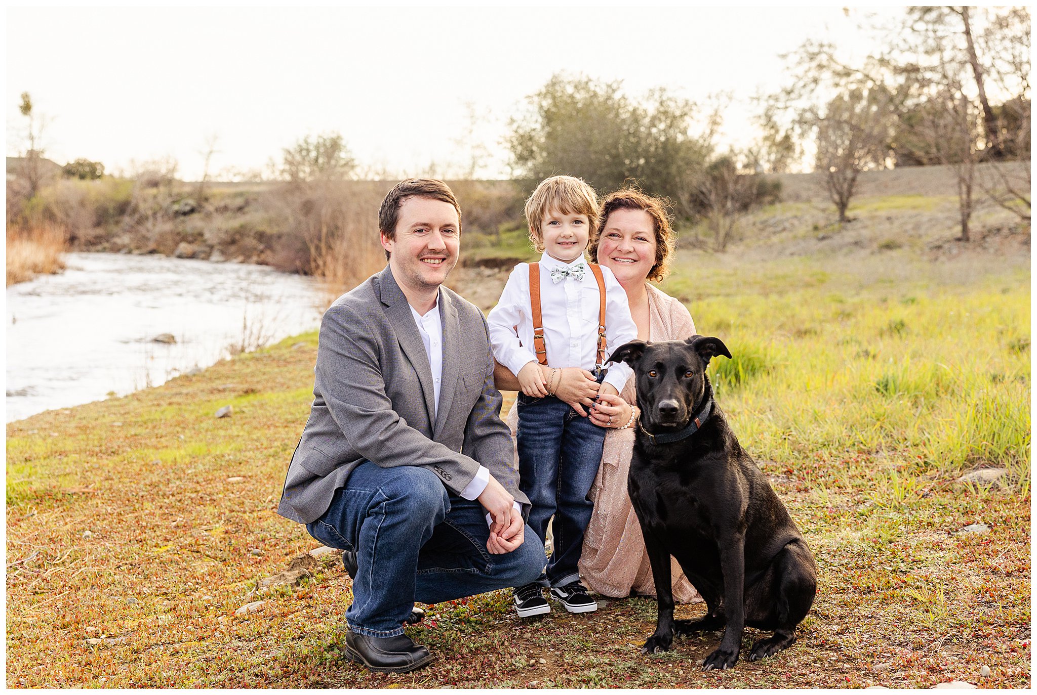 Creekside Anniversary Family Session Chico CA March Spring Dog Black Lab Sparkly Dress_0005.jpg