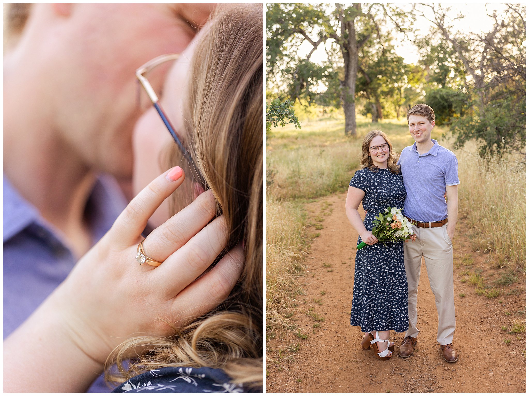 Upper Bidwell Park Engagement Session Champagne Flutes Floral Bouquet Chico CA Spring May,