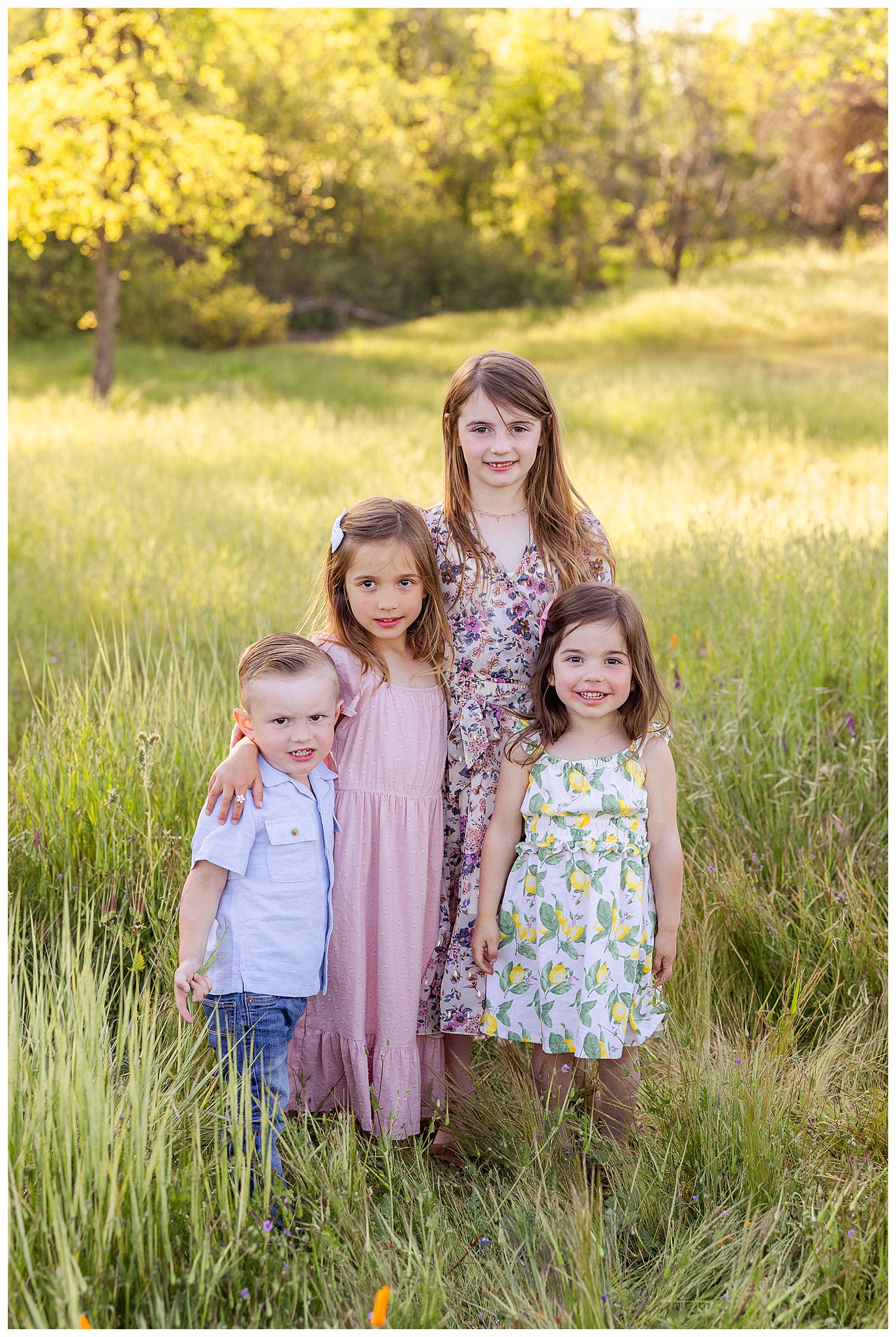 Wildflower Extended Family Session Chico CA Spring Chico CA Poppy Valley Oak Tree Granddaughter Cousins Grandparents,