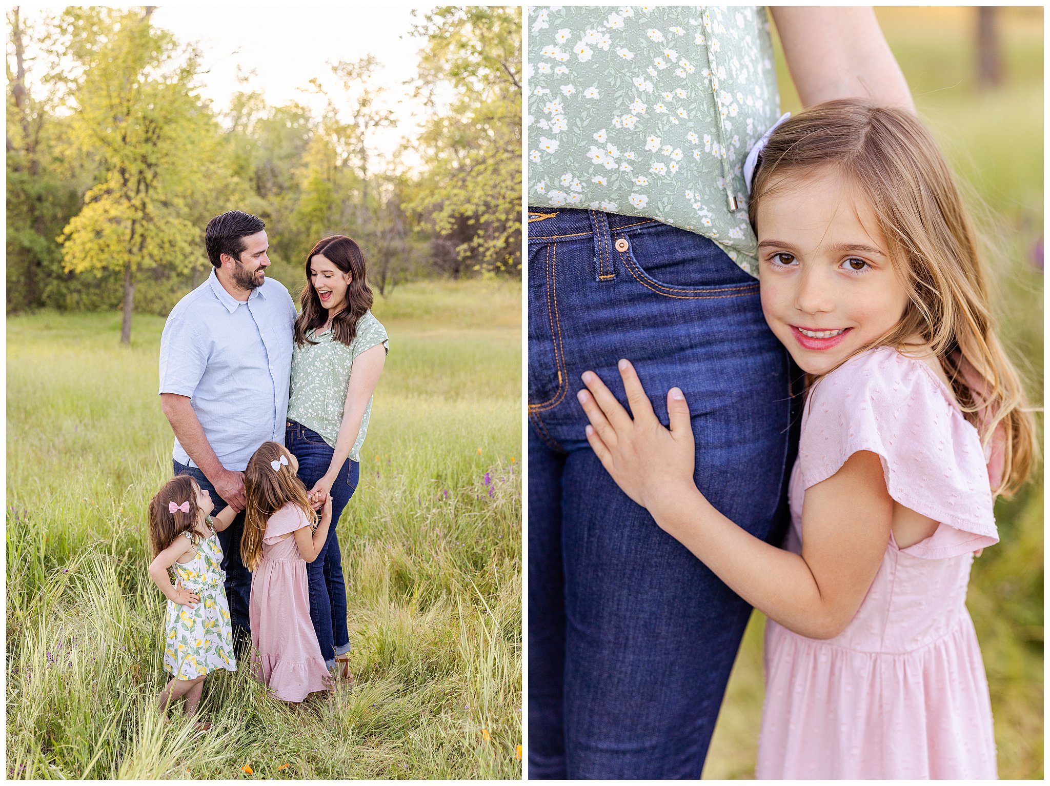 Wildflower Extended Family Session Chico CA Spring Chico CA Poppy Valley Oak Tree Granddaughter Cousins Grandparents,