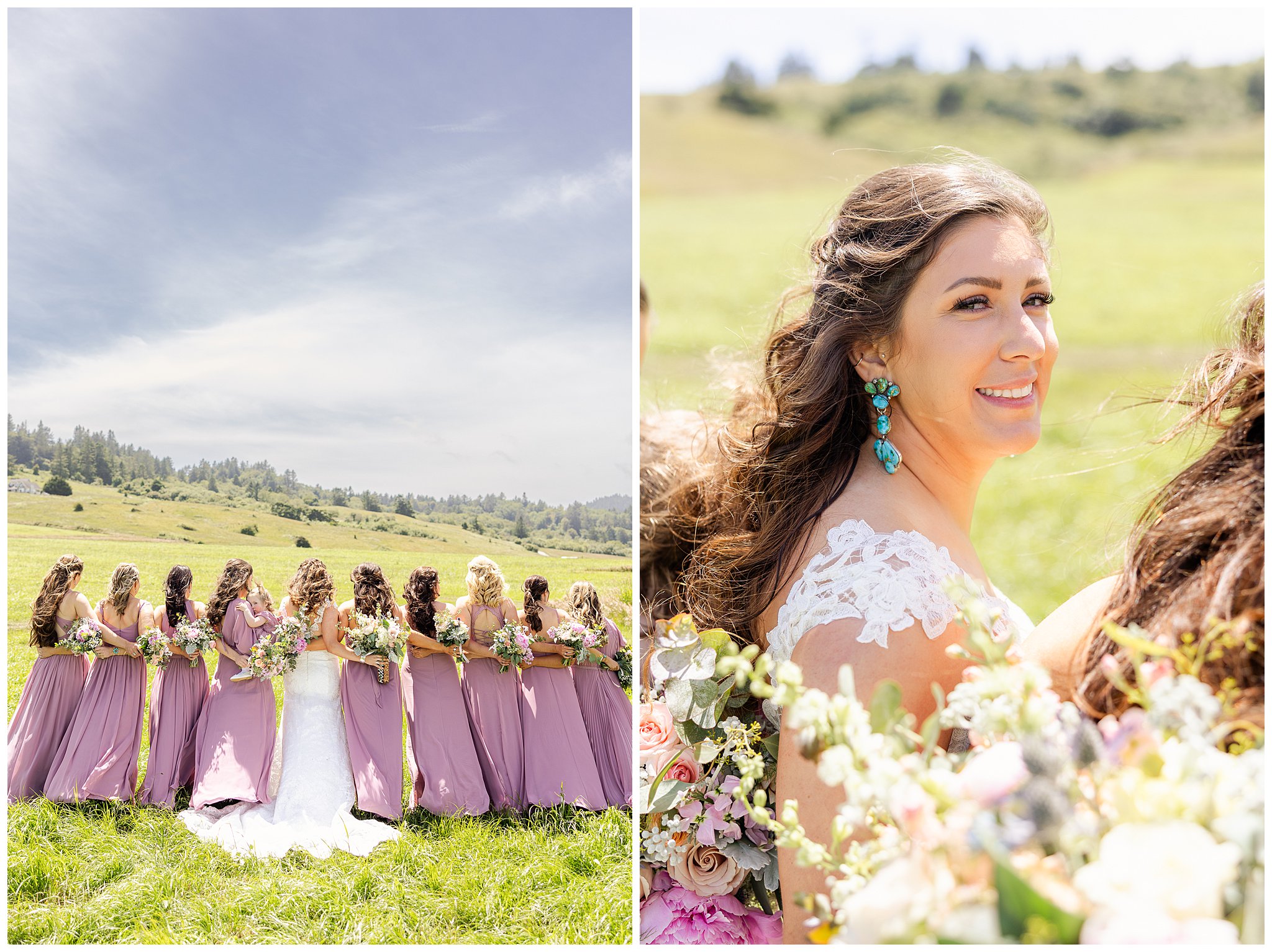 At the Bluff Wedding Ferndale CA West Coastline Barn Reception Mauve Bridesmaids Dresses Western Boots First Look,