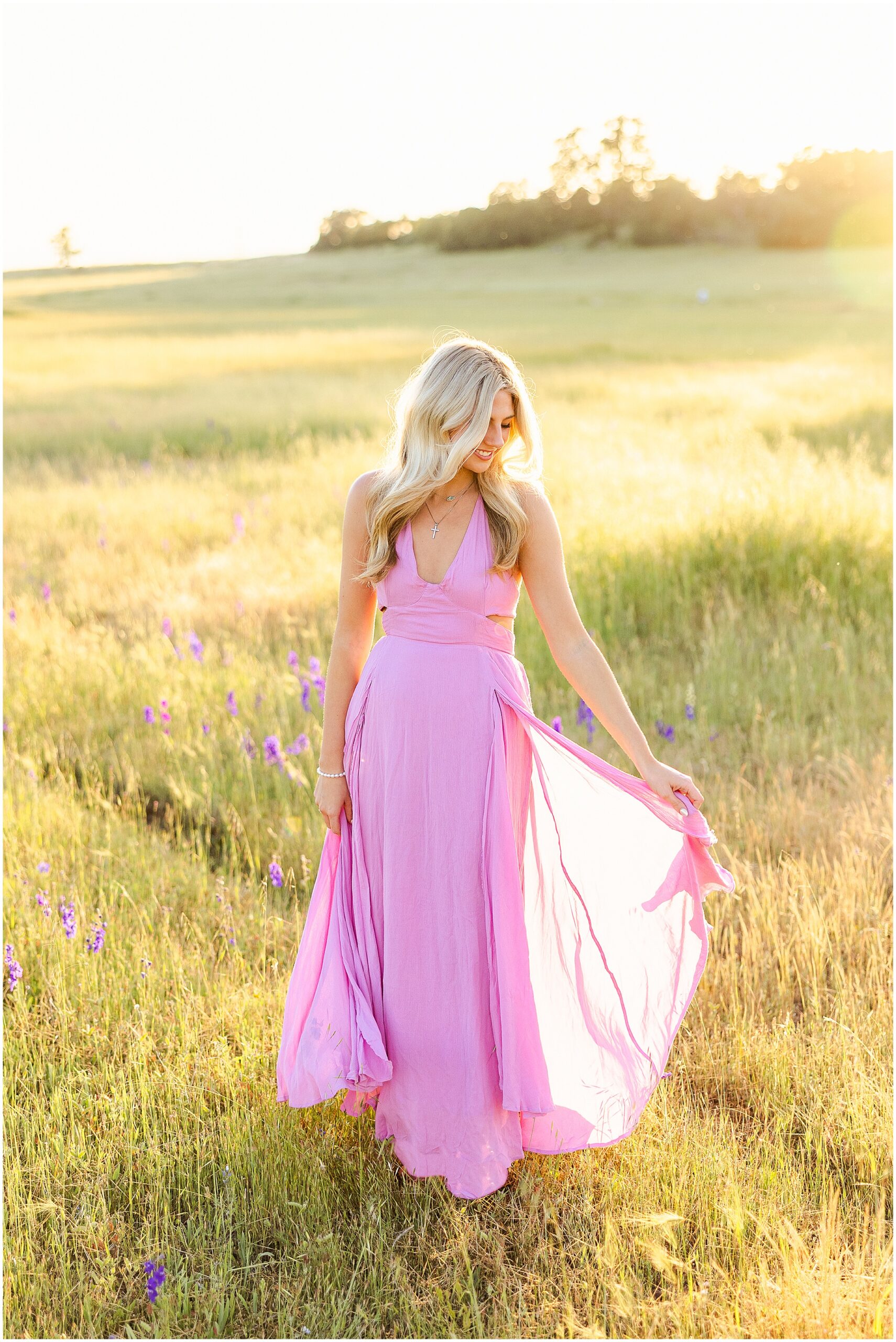 High School Senior in Pink Dress and Wildflowers | Senior Taylor