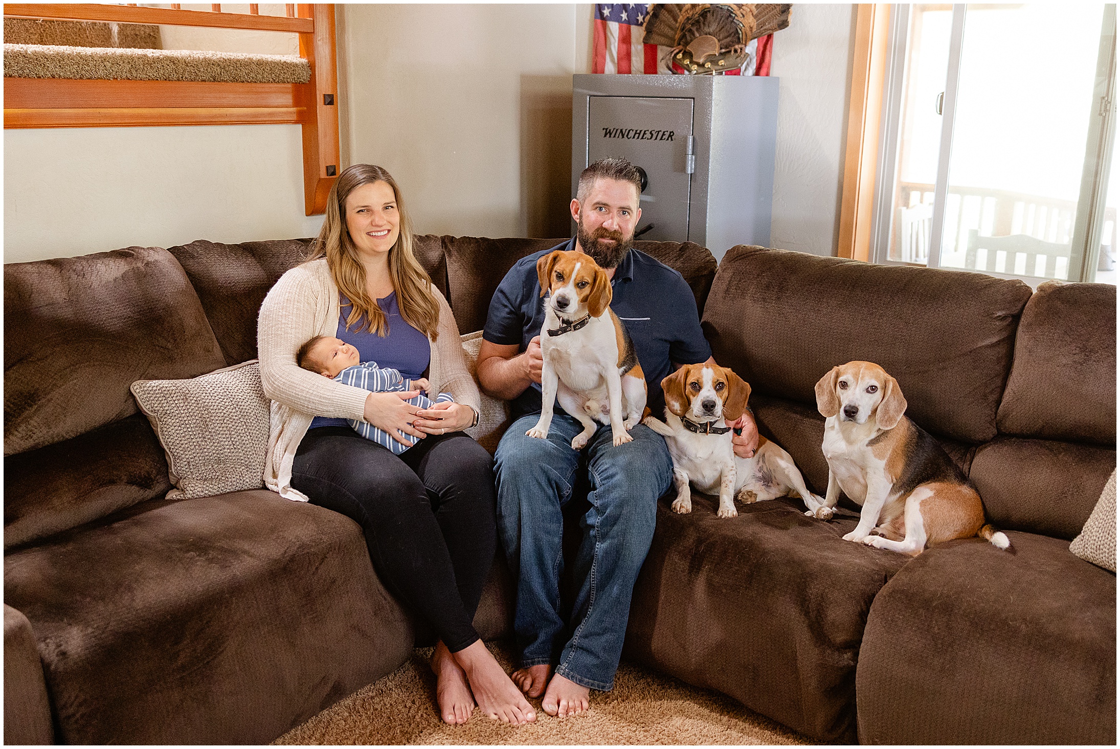 In Home Newborn Lifestyle Session Beagles Baby Boy Forest Ranch CA,
